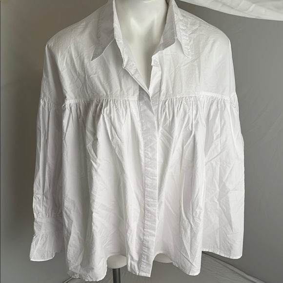 SensUniq white ruffle button down blouse - Picture 1 of 10
